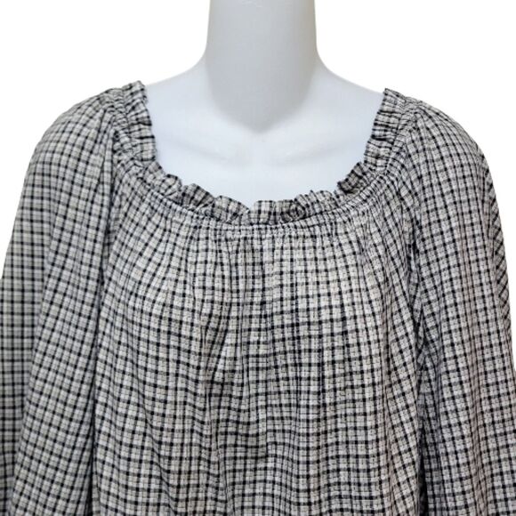 St Johns Bay Gingham Checkered Square Neck Puffy long Sleeve Top - NWT - Picture 6 of 8